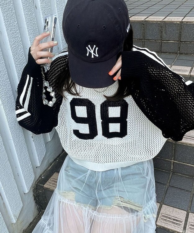 WEGO ラグランショートメッシュニット 柄1