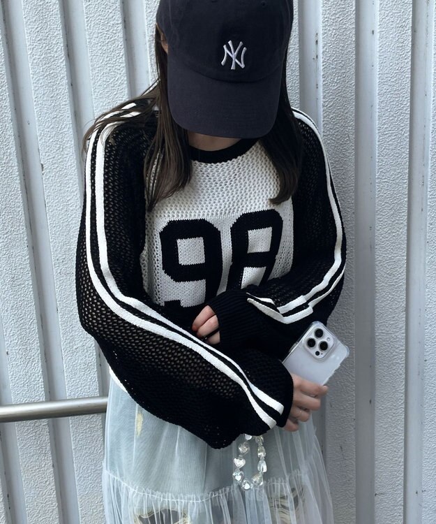 WEGO ラグランショートメッシュニット 柄1