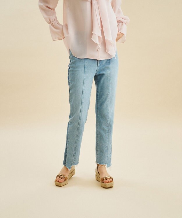 GRACE CONTINENTAL カットオフスリムデニムパンツ サックス