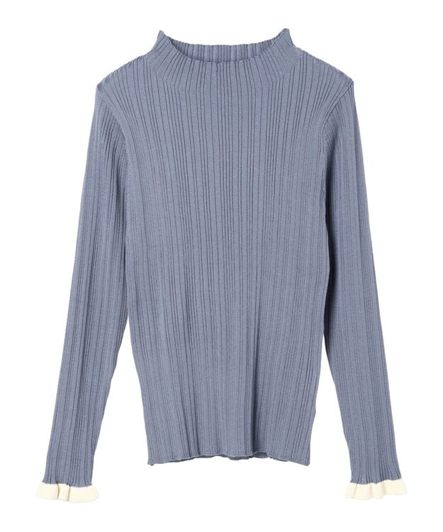 earth music&ecology 配色フリルニットプルオーバー Ice Blue