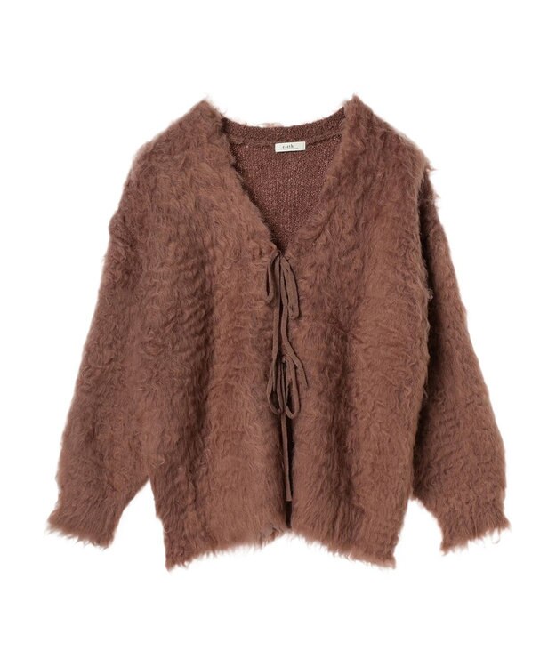 earth music&ecology 起毛リボンニットカーディガン Brown