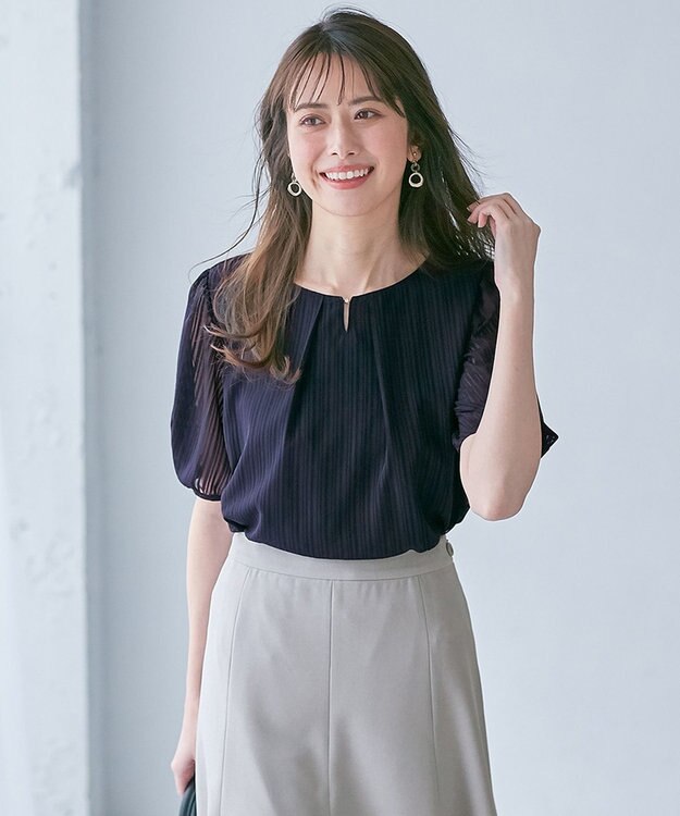 ANY SIS 【吸水速乾・UVケア・接触冷感】コンフォートジャージー ブラウス ネイビー