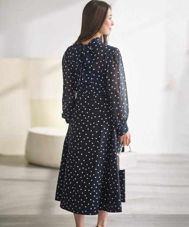 組曲 【前後着用可】シフォンオーガンプリント ボウタイワンピース ネイビーベース系5