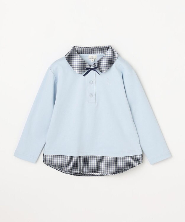 組曲 KIDS 【110-140㎝】 ミニチェック レイヤードトップス サックスブルー