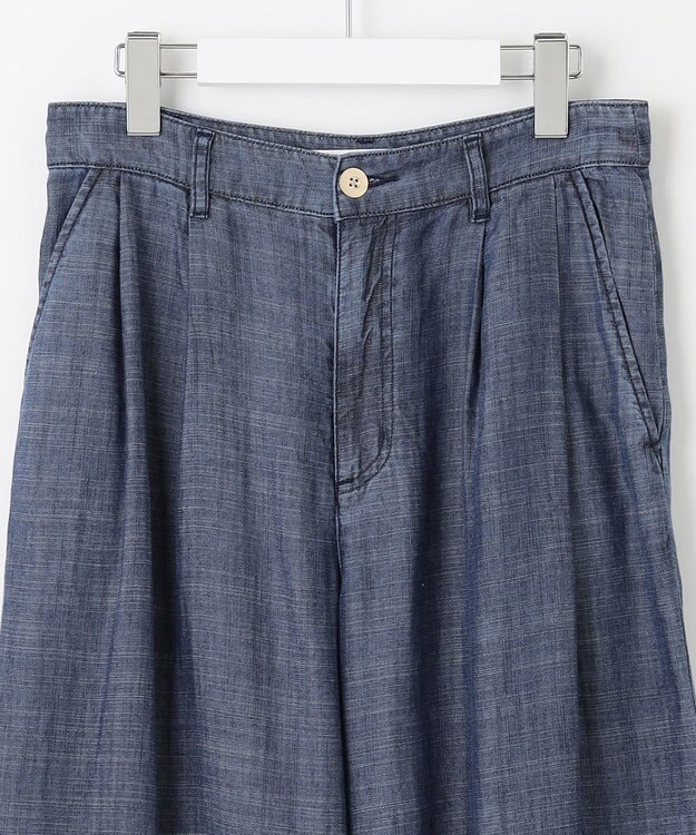 自由区 【洗える・XSサイズあり】テンセルリネンデニムワイド パンツ ネイビー系