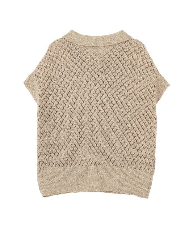 Green Parks 衿付き透かし編みニットプルオーバー Beige