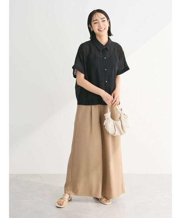 Green Parks シアーストライプショート丈シャツ Black