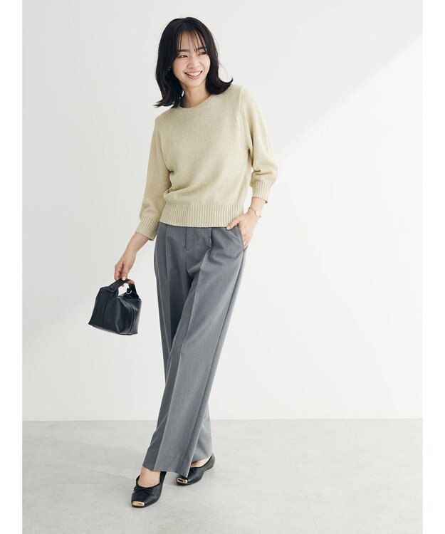 Green Parks ラメ５分袖コンパクトニットプルオーバー Gold