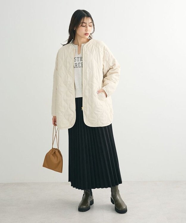 Green Parks 撥水加工　キルティングＺＩＰブルゾン Ecru