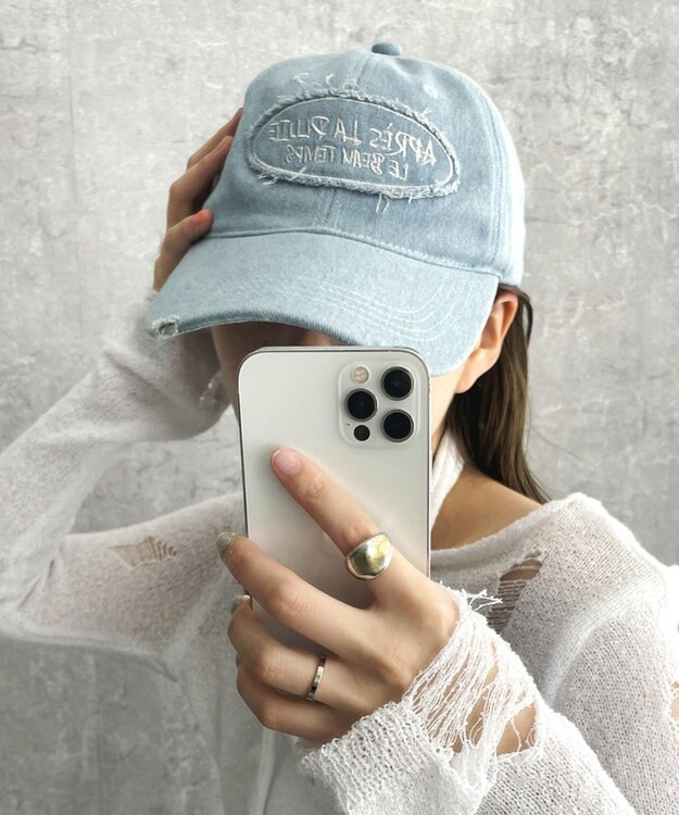 WEGO サークルフリンジロゴデニムキャップ デニム淡加工色