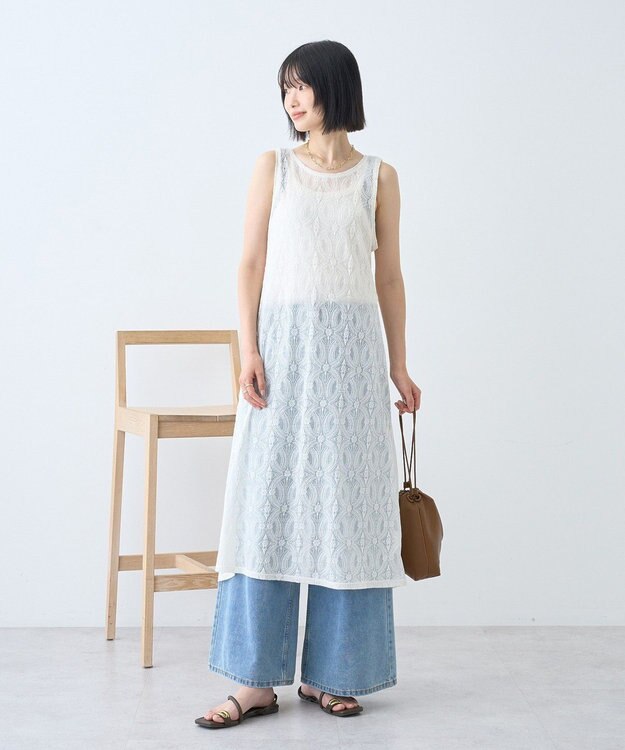 AMERICAN HOLIC レースジャガードノースリーブワンピース Ivory