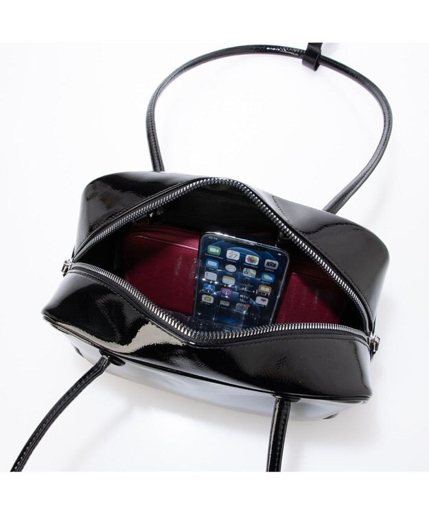 UNBILLION カシュカシュ cachecache / エナメル調中型ボストン ブラック