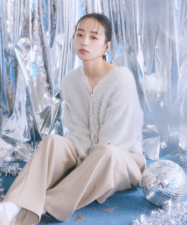 earth music&ecology ミックスカラーラメニットカーディガン Ivory