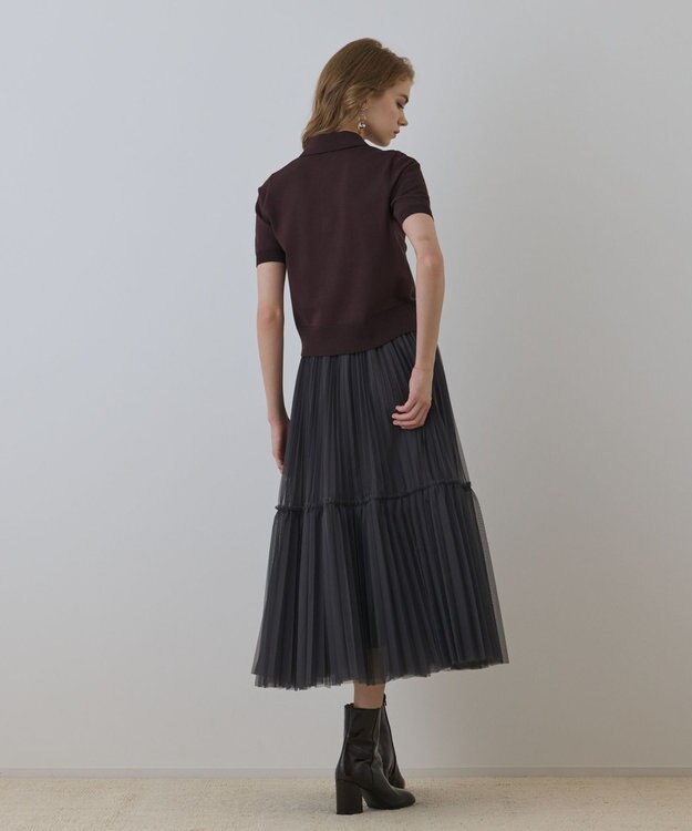 GRACE CONTINENTAL バイカラーポロニットトップ ダークブラウン