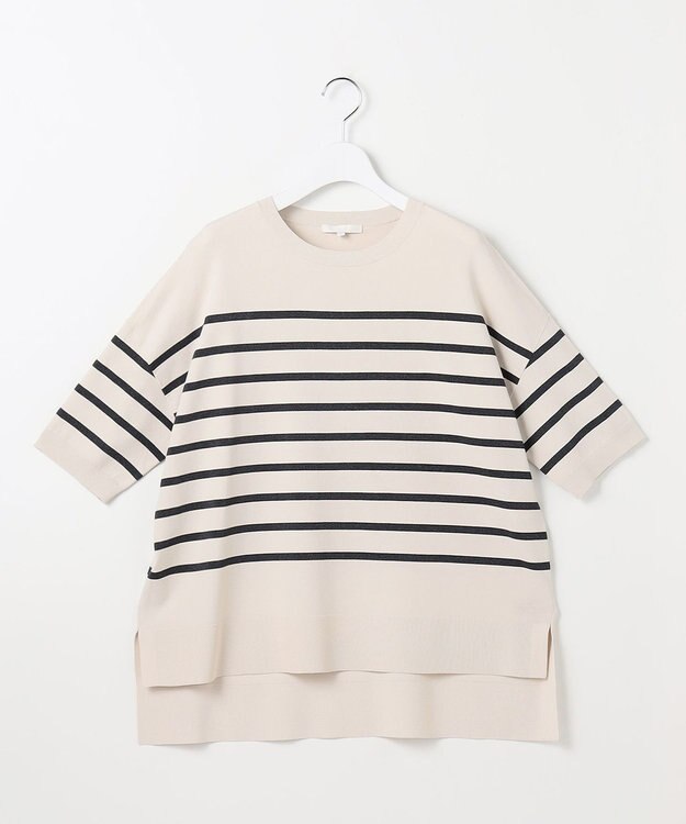 自由区 S クレープストレッチプルオーバー ニットⅡ [新色]ベージュ×ネイビーボーダー