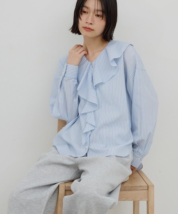 AMERICAN HOLIC 【イージーケア】ラッフルブラウス Stripe