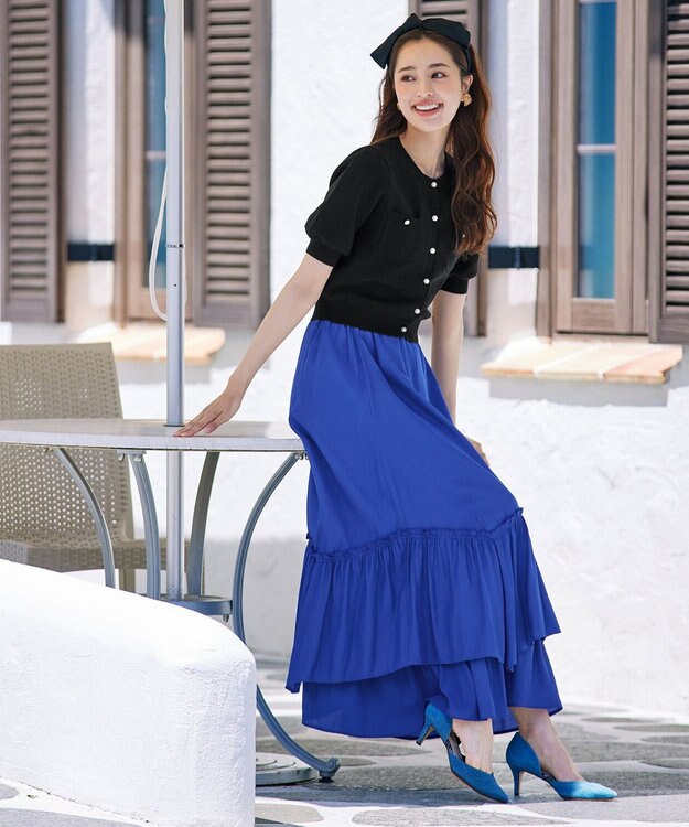 Tiaclasse 【洗える】鹿の子柄ニットショートカーディガン ブラック