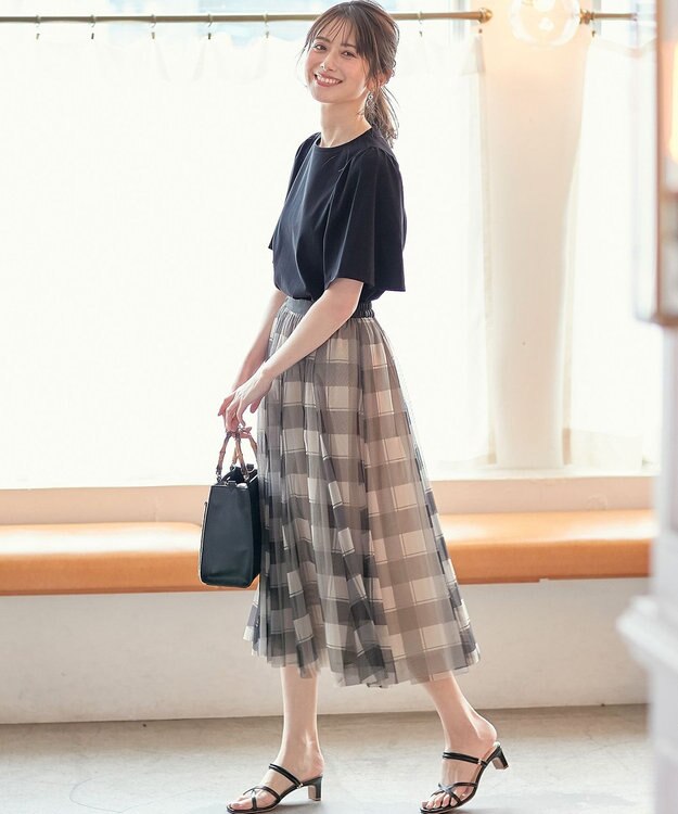 ANY SIS 【UVケア】プレーティングジャージー フレアスリーブ カットソー ブラック