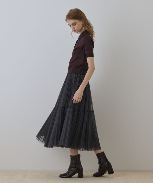 GRACE CONTINENTAL バイカラーポロニットトップ ダークブラウン