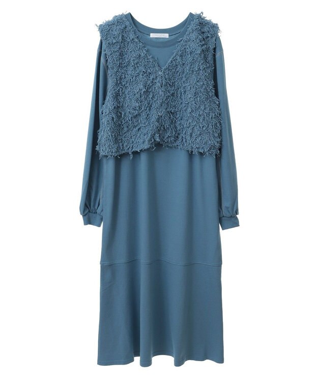 Green Parks ＳＥＴ２点ベスト＋配色ステッチワンピース Light Blue