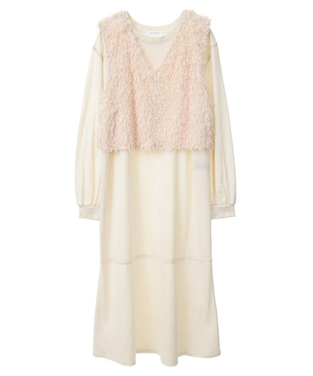 Green Parks ＳＥＴ２点ベスト＋配色ステッチワンピース Ivory