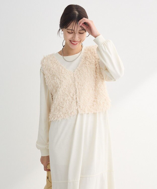 Green Parks ＳＥＴ２点ベスト＋配色ステッチワンピース Ivory