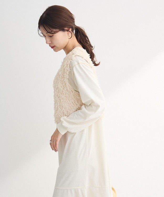 Green Parks ＳＥＴ２点ベスト＋配色ステッチワンピース Ivory