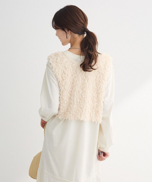 Green Parks ＳＥＴ２点ベスト＋配色ステッチワンピース Ivory