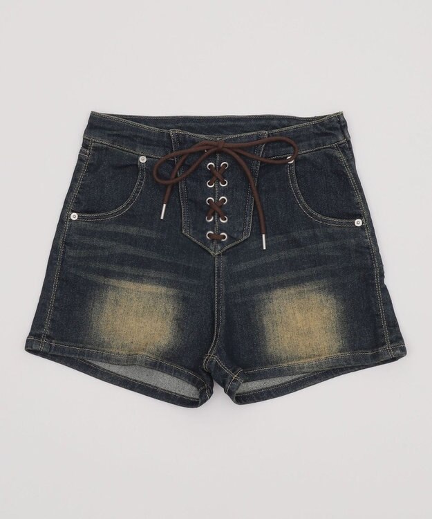 WEGO レースアップデニムショートパンツ デニム中濃加工色