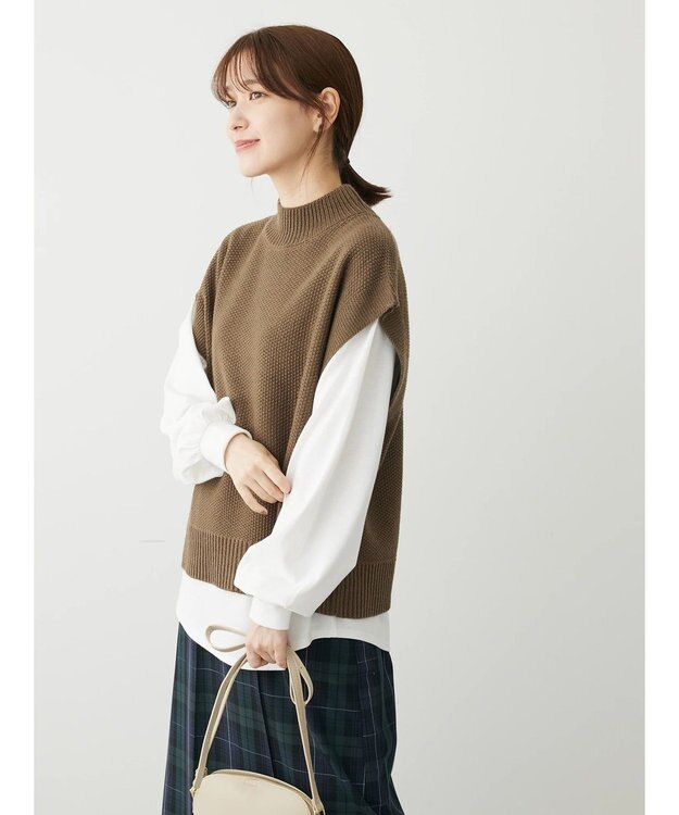 Green Parks ＳＥＴ２点モックネックカノコベスト＋ロンＴＥＥ Brown