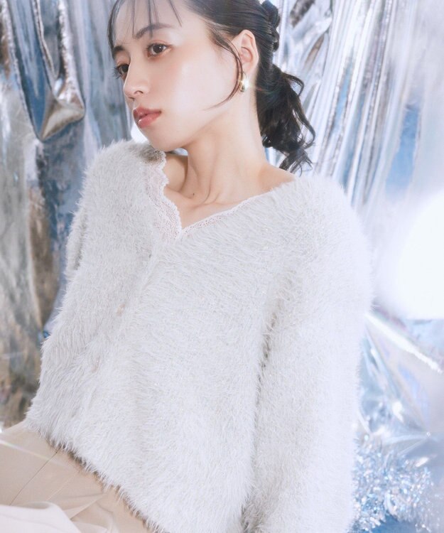 earth music&ecology ミックスカラーラメニットカーディガン Ivory