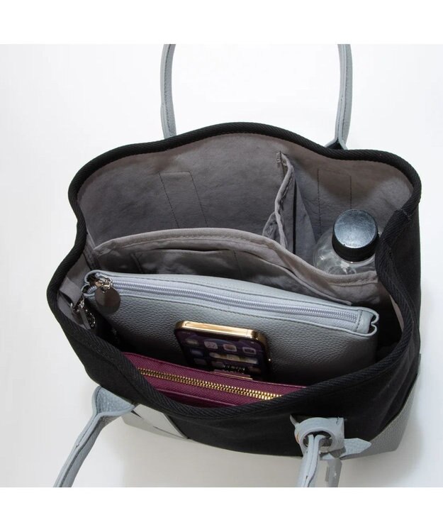 UNBILLION cachecache パーテーションキャンバストートバッグ ブラックグレー