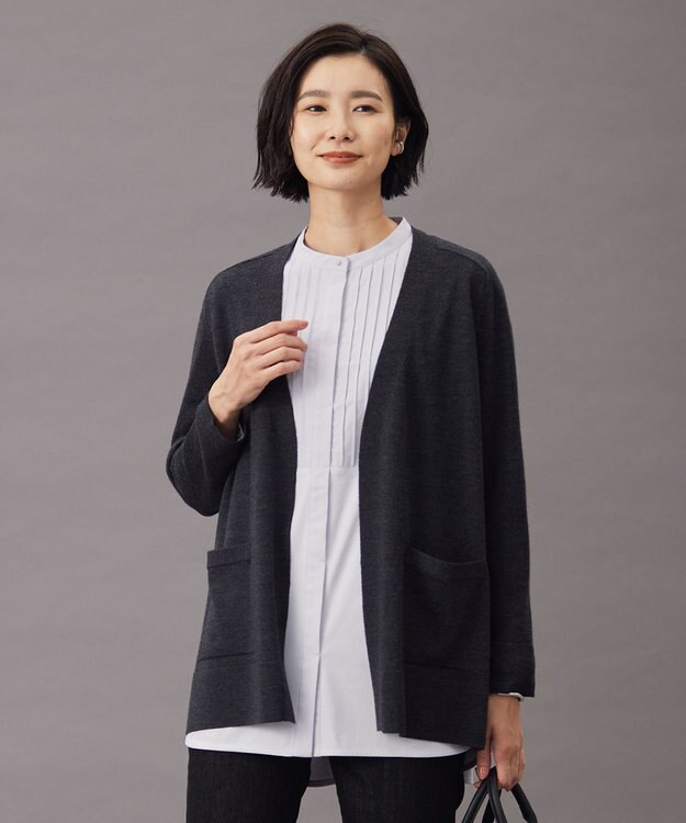 J.PRESS LADIES 【着丈が選べる・洗える】KNIT BASIC ロングカーディガン グレー系