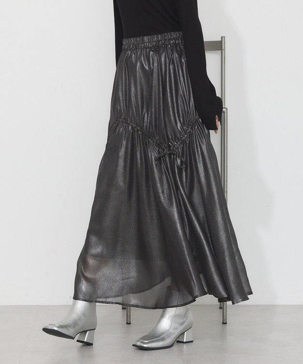 earth music&ecology シャイニーアシンメトリーギャザースカート Black