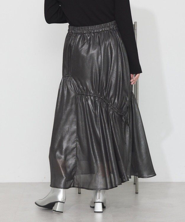 earth music&ecology シャイニーアシンメトリーギャザースカート Black