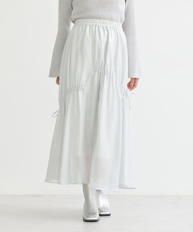 earth music&ecology シャイニーアシンメトリーギャザースカート Light Gray