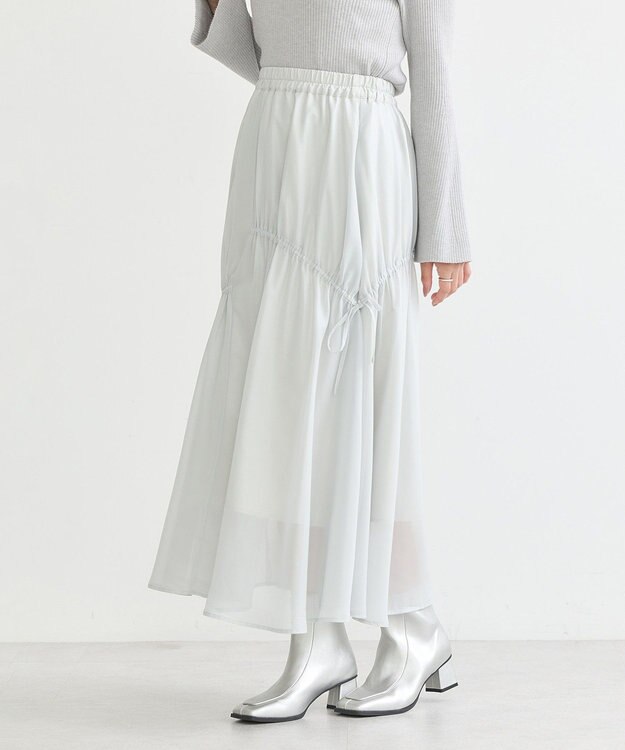 earth music&ecology シャイニーアシンメトリーギャザースカート Light Gray
