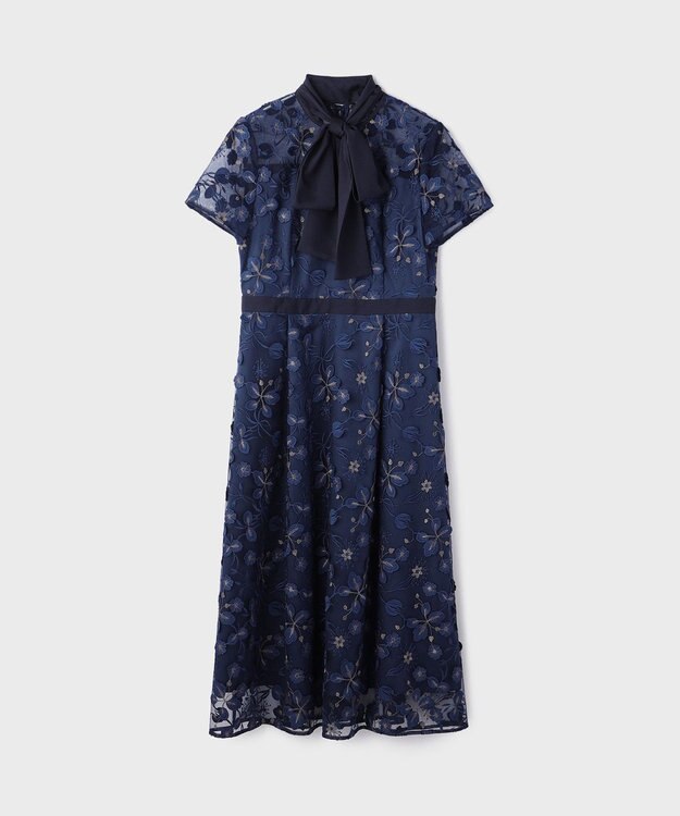 GRACE CONTINENTAL フラワ－フレアドレス ネイビー