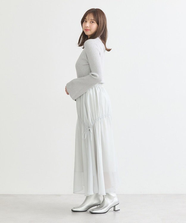 earth music&ecology シャイニーアシンメトリーギャザースカート Light Gray