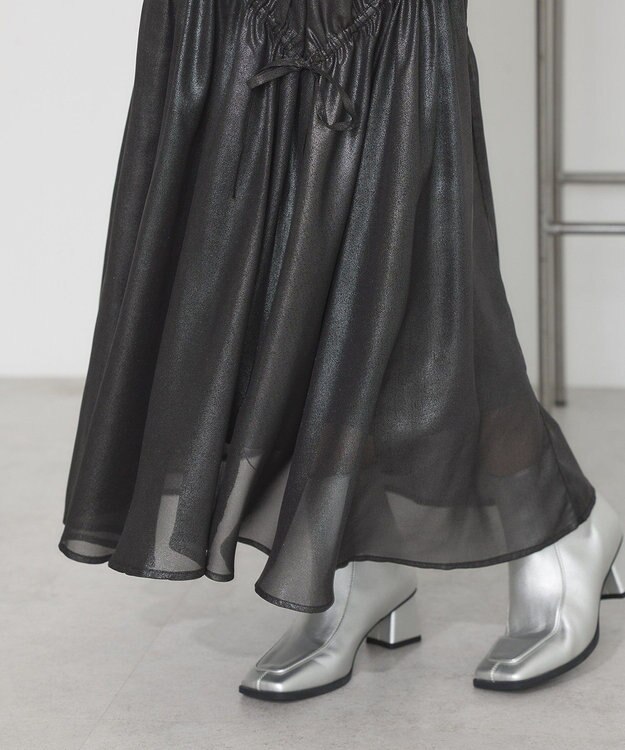 earth music&ecology シャイニーアシンメトリーギャザースカート Black