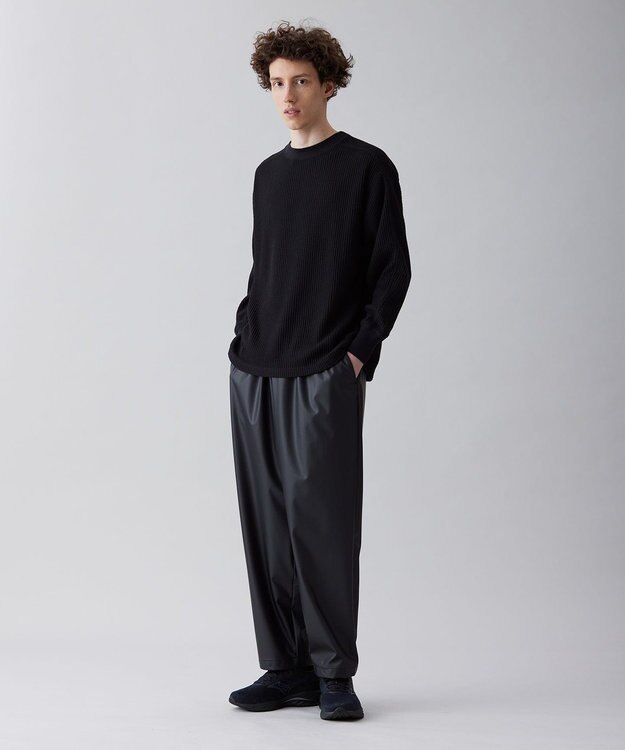 UNFILO MENS イージーケア ワッフル クルーネック [23年春夏商品] ブラック