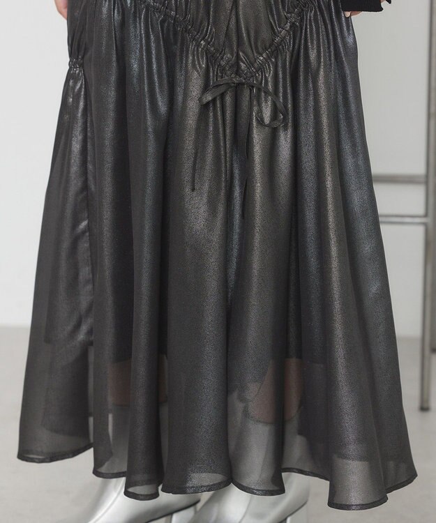 earth music&ecology シャイニーアシンメトリーギャザースカート Black