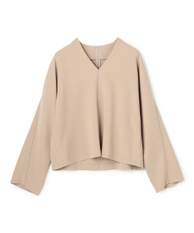 BEIGE， RUE / ドライタッチVネック配色ステッチブラウス Taupe