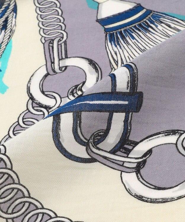 23区 manipuri ピルエットモチーフ コットンシルク ストール グレー×ブルー