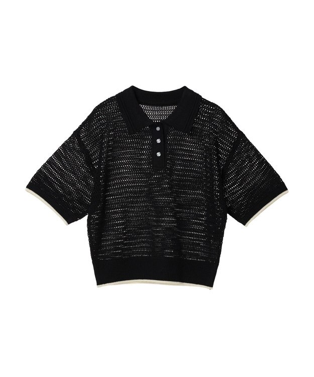 earth music&ecology ラインポロニットプルオーバー Black