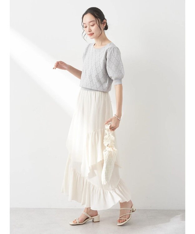 earth music&ecology シアー楊柳アシメティアードスカート Off White