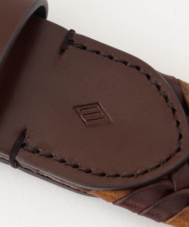 JOSEPH ABBOUD 【伸びる/日本製】レザーメッシュ ベルト ダークブラウン系