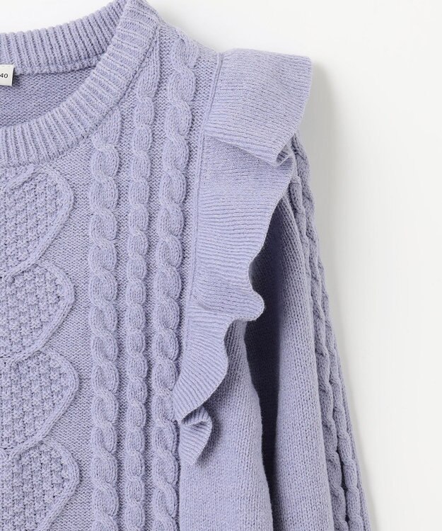 ANY KIDS 肩フリルハートケーブルニット サックスブルー