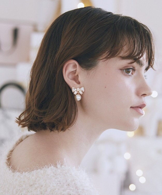 Maison de FLEUR ビジューリボンイヤリング Clear