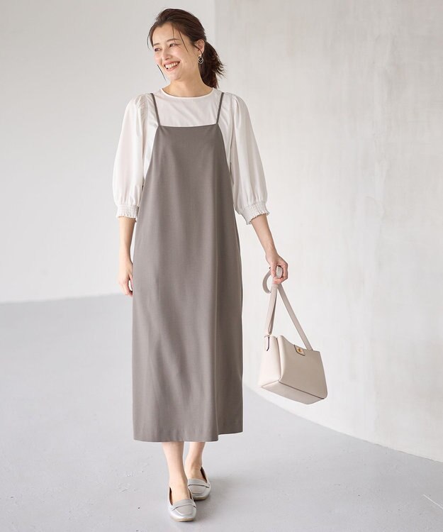 ANY L 【セットアップ可能/UVケア/接触冷感/ストレッチ】イージーケアライトストレッチワンピース モカ